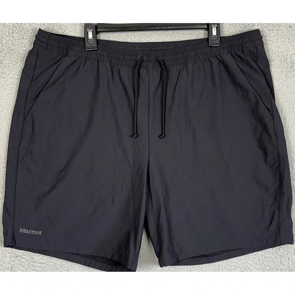 Marmot Active Hiking Shorts Mens 2XL Black Athletic Stretch Waist Drawstring EUC